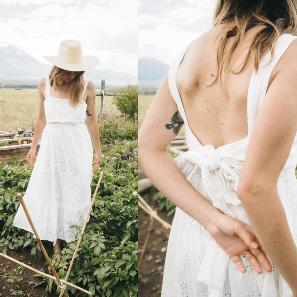 Creatures of Comfort White Eyelet Midi Dress Size 4 - 41420